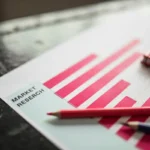 Dokumen data riset pasar dengan grafik dan pensil di atas meja kerja